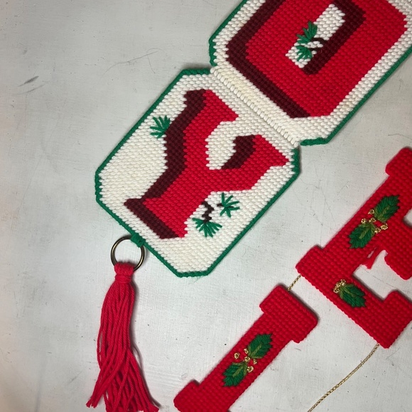 Retro 1970's Christmas NOEL & JOY Handmade Needlepoint Wall Decor - Picture 3 of 6
